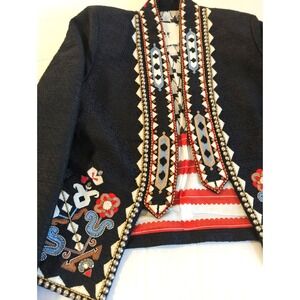 Rare BAZAR DELUXE Embroidered Cropped Jacket 6 Stud Embellishments Made n Italy